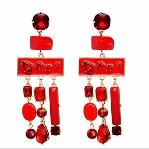 Red tassel natural gems earrings by D’merys